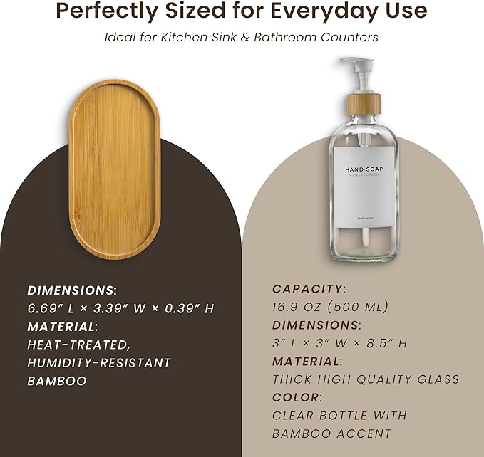 Maisonovo Glass Soap Dispenser Bathroom Set | Hand Soap and Dish Soap Dispenser Set | 16.9oz Clear Bottles with White Bamboo Pump | Bathroom Lotion Dispenser with Pump Set of 2