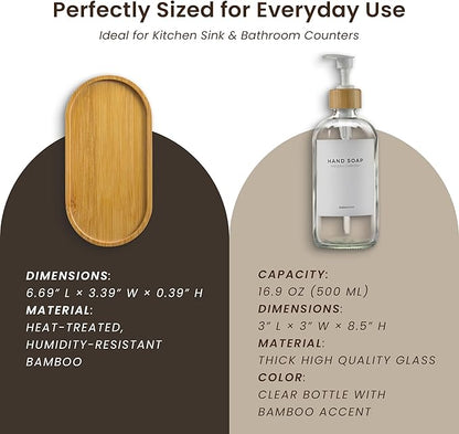 Maisonovo Glass Soap Dispenser Bathroom Set | Hand Soap and Dish Soap Dispenser Set | 16.9oz Clear Bottles with White Bamboo Pump | Bathroom Lotion Dispenser with Pump Set of 2
