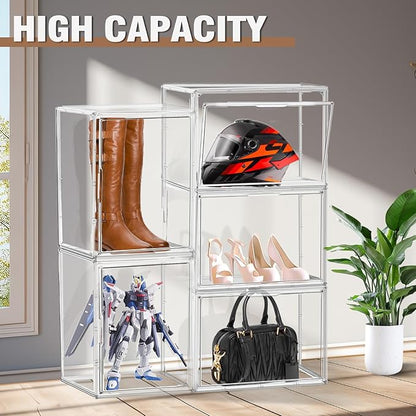 EZJOB XX-Large 4 Pack Clear Plastic Handbag Storage Organizer for Closet Acrylic Display Case Purse Organizer Storage Bins for Boots, Big Bag, Collectibles, Cosmetic