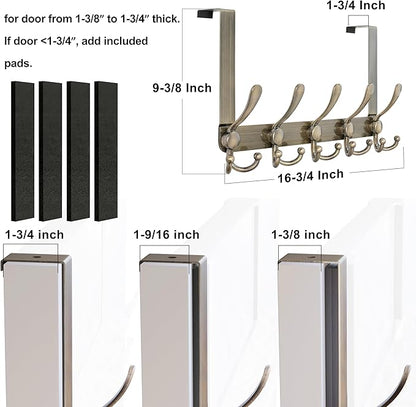 Dseap Over Door Hook 2.0 - Upgraded Version - Simple-Assembly, Strong, Heavy-Duty Stainless Steel 5-Tri-Hook Over The Door Hanger Rack, SimpleStrong Series, Bronze, Pack of 2