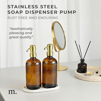 MaisoNovo Soap Dispenser 3-Piece Set | 16.9oz Amber Bottles with Gold Stainless Steel Pump Core
