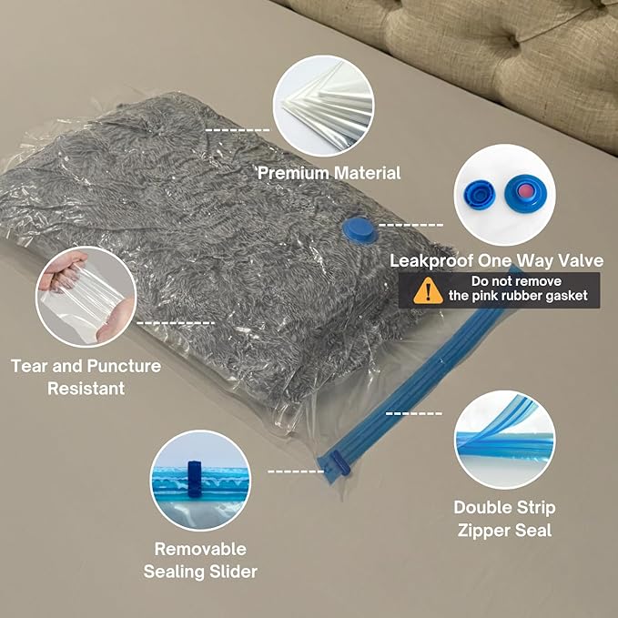 Nellivia 25 Pack Vacuum Storage Bags with Pump, Compression Space Saver for Comforter, Bedding, Blanket Storage, Vacuum Seal Bags for Clothing, Luggage and Closet Organizer