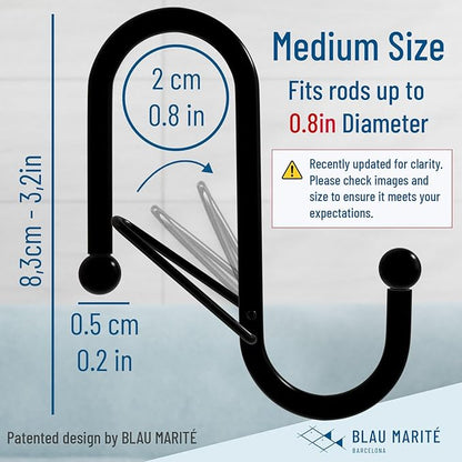 Blau Marité 10-Pack Metal S Hooks for Hanging – Heavy-Duty S-Shaped Hook with Safety Buckle – Fits Bars up to 0.8 in – Anti-Drop S-Hooks for Kitchen, Bathroom, Closet & Pot Racks – Black (Medium)