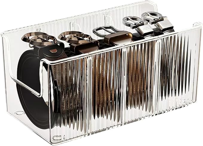 Liznkjious Acrylic Belt Organizer, 2 Pack with 5 Adjustable Dividers, Clear Stackable Belt and Tie Storage Organizer for Closet and Drawer, Multi-Purpose Display Bins for Belts,Ties, Socks, Underwear