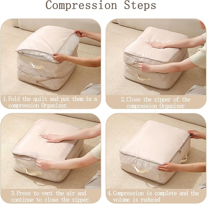 Bxngjuj 3 PCS Ultra Space Saving Self Compression Organizer, 2025 NEW Comforter Storage Bags, Heavy Duty Moving Bags, Washable Compression Bags for Storage Comforter Blanket, Clothes,Closet, Bedding