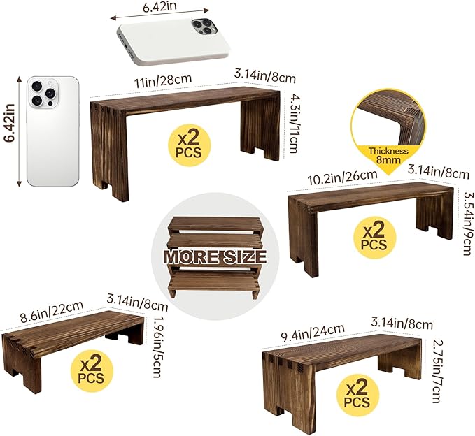 2 Set 8Pcs Large Display Riser Wood Risers Wooden Cupcake Display Stand 4Tiered Racks Perfume Display Dessert Food Stands for Vendors Event Party