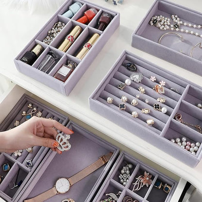 yarlung 8 Pack Velvet Jewelry Trays, Drawer Insert Jewelry Organizer Earring and Ring Storage, Divided Jewelry Holder for Bracelet Display, Necklace, Brooch, Watch