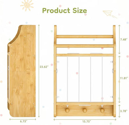 Wall-Mounted Kids Bookshelf, 2-Tier Bamboo Floating Nursery Book Shelf, Picture Ledge Shelf for Wall Decor and Storage, Hanging Toy Shelf Organizer for Baby Rooms Playroom Bedroom