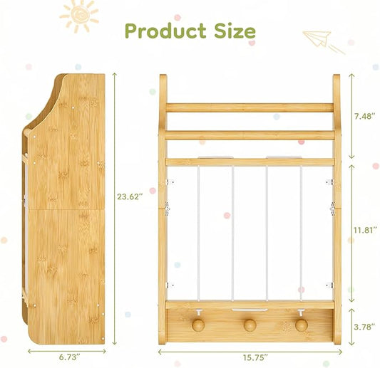 Wall-Mounted Kids Bookshelf, 2-Tier Bamboo Floating Nursery Book Shelf, Picture Ledge Shelf for Wall Decor and Storage, Hanging Toy Shelf Organizer for Baby Rooms Playroom Bedroom