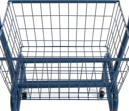 ALIMORDEN Laundry Cart with Clothes Rack, Rolling Laundry Butler with Wire Storage Rack，Navy Blue