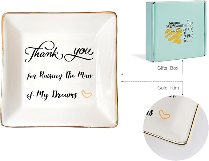 HOME SMILE Mother in Law Gitfs from Daughter in Law-Mother of Groom Gifts From Birde Ring Trinket Dish Jewelry Tray - Thank You for Raising The Man of My Dreams, Wedding Gifts, Bridal Shower Gifts