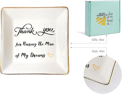HOME SMILE Mother in Law Gitfs from Daughter in Law-Mother of Groom Gifts From Birde Ring Trinket Dish Jewelry Tray - Thank You for Raising The Man of My Dreams, Wedding Gifts, Bridal Shower Gifts