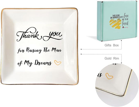 HOME SMILE Mother in Law Gitfs from Daughter in Law-Mother of Groom Gifts From Birde Ring Trinket Dish Jewelry Tray - Thank You for Raising The Man of My Dreams, Wedding Gifts, Bridal Shower Gifts