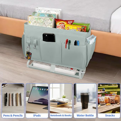 NINTHFIT Bedside Caddy for Dorm Bed Bedside Organizer, Bedside Storage with 10 Pockets and Power Strip Holder, Multifunctional Bedside Pocket for Home, College, Dorm, Bunk/Hospital/Crib Bed (Grey)