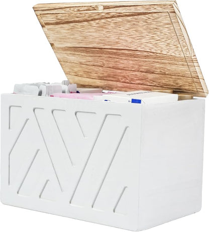 Tampon Holder for Bathroom Decor Feminine Product Organizer With Lid Shark Week Box Wooden Pad Girl Stuff Box (BLACK, lid) (1, WHITE)