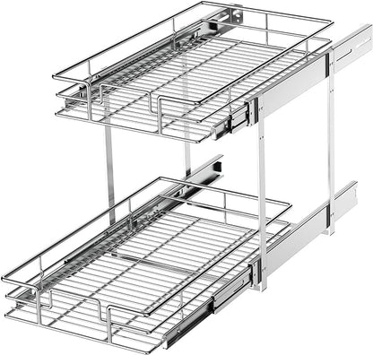 LOVMOR 2 Tier Individual Pull Out Cabinet Organizer 10½" W x 21½" D, Slide Out Kitchen Cabinet Storage Sliding Shelves
