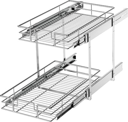 LOVMOR 2 Tier Individual Pull Out Cabinet Organizer 11"W x 21"D, Slide Out Kitchen Cabinet Storage Sliding Shelves