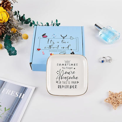 COZITED Inspirational Gifts for Women Trinket Ring Dish Jewelry Tray - You're Awesome Gifts for Her Female Friend Unique Gifts for Women Birthday Christmas Valentines Mother's Day, White