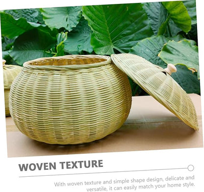 Cabilock Woven Storage Basket with Lid Round Organizer for Eggs Sundries Versatile Home Storage for Kitchen Bedroom Stylish Design