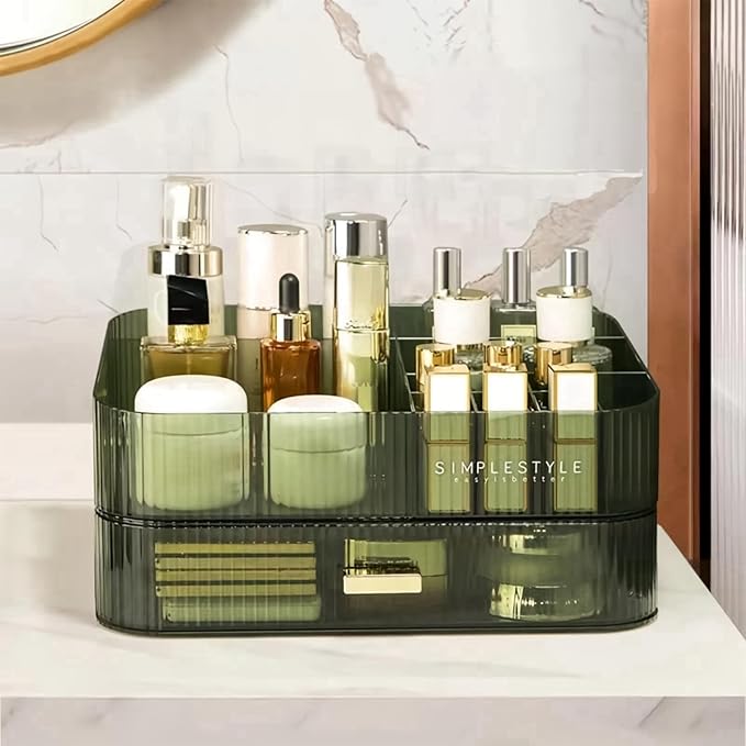 Decorcode Stackable Cosmetics Organizer Drawers, Bathroom Vanity Makeup Organizers and Storage, Ideal for Desk and Dresser Countertops, Great for Palette, Skincare, Lipsticks, Nail Care. Green