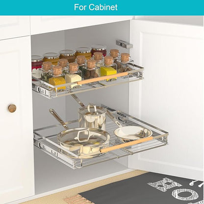 iPEGTOP Pull Out Cabinet Drawer Shelf Organizer, Extendable Sliding Slide Out Pantry Shelves Storage Heavy Duty for Kitchen Cabinets Under Sink, Adjustable Width 17.1~28" W x 22.5" D