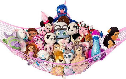 Lilly's Love Stuffed Animal Hammock | Corner Hanging Organizer, Toy Storage, Stuffed Animal Storage Net | Made From Quality Fishing Net, Holds 12lbs | 67"x47"x47" (Pink)