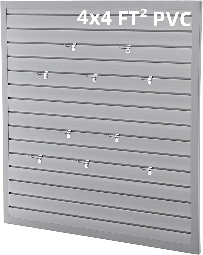 4x4 FT PVC Slatwall Panel Wall Storage Systems, Interlocking Slat Wall Paneling Garage Wall Organizer, Slat Board Wall-Mounted Slat Wall Panels for Garage Storage, Shelves, and Tools, Grey