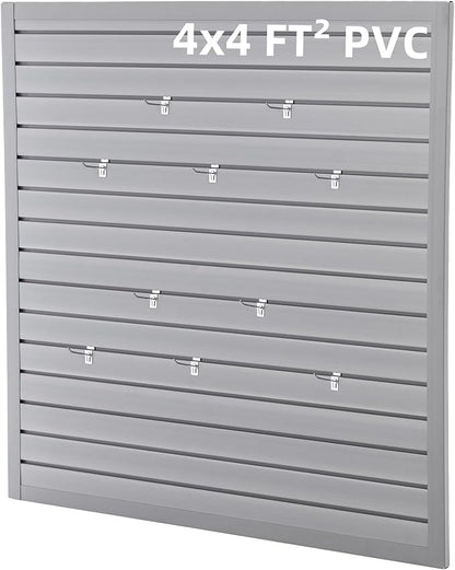 4x4 FT PVC Slatwall Panel Wall Storage Systems, Interlocking Slat Wall Paneling Garage Wall Organizer, Slat Board Wall-Mounted Slat Wall Panels for Garage Storage, Shelves, and Tools, Grey