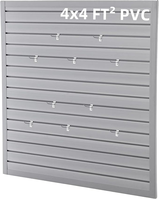 4x4 FT PVC Slatwall Panel Wall Storage Systems, Interlocking Slat Wall Paneling Garage Wall Organizer, Slat Board Wall-Mounted Slat Wall Panels for Garage Storage, Shelves, and Tools, Grey