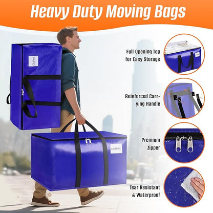 8-Pack Moving Bags with Backpack Straps & Carry Handles, 20 Gallons-76 L Heavy Duty Storage Totes for Space Saving, Foldable Storage Bags for College Dorm, Travel, Camping (Blue)