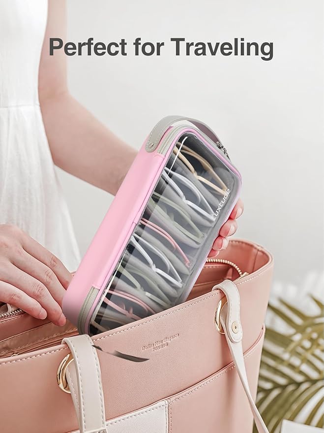 Luxtude Travel Sunglasses Organizer Case for Women Men, Glasses Case Multiple Pairs w/Adjustable Slot, Clear Sunglass Storage