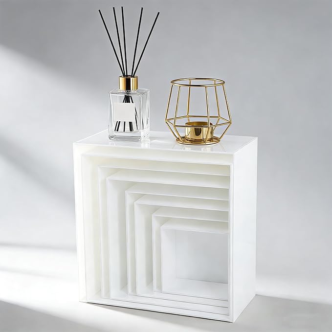 Acrylic Buffet Food Risers, 8 Pcs White Dessert Table Display Set for Catering and Event Setup, Sturdy Acrylic Display Stands for Food, Desserts, Jewelry and Decor, Includes Sizes 5", 6", 7", 8", 9", 10", 11", 11.8"