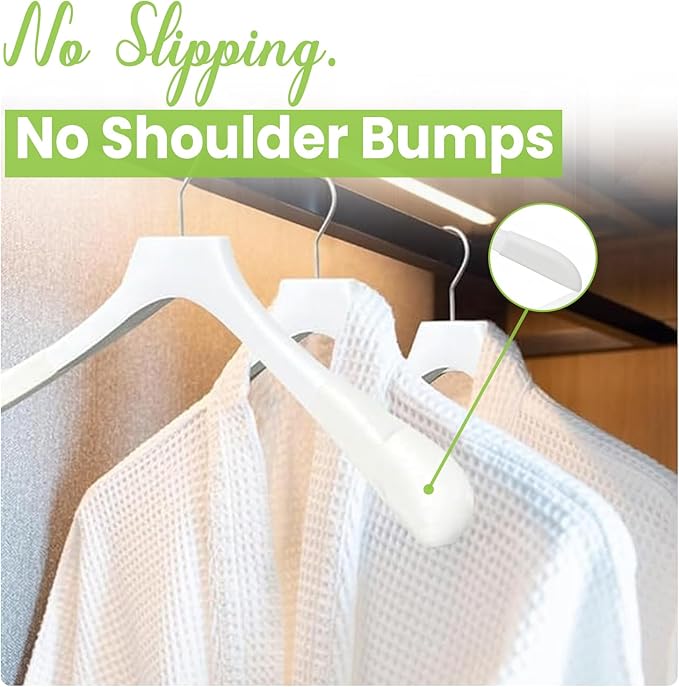 All Hung Up Hangers - Premium Luxe Wooden Hangers for Women, Wide Shoulder Design for Dresses, Skirts, Sweaters & Blouses, Heavy Duty with Velvet Grip, White with White Velvet, 30 pcs