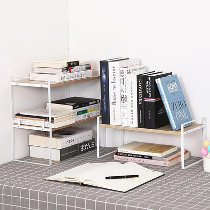 YGYQZ Wood Office Desk Shelf Organizer - Desktop Supplies Cute Dresser Top Organization Storage Rack and Cubicle Decor Aesthetic Bookshelf for Women Man and Kids (White Wood-Single Tier)
