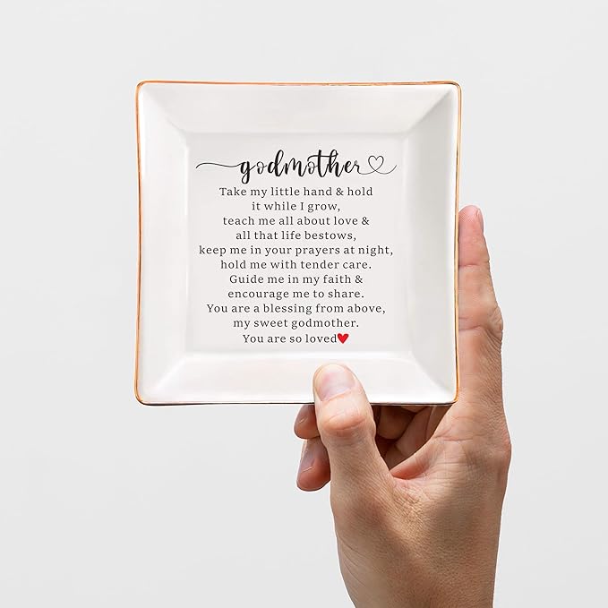 AZVAUUY Godmother Gifts, Baptism gift for Godmother, Jewelry Dish Trinket Tray, Godmom Birthday Mother's Day Christmas Gifts for Godmother, Godmother Proposal Gifts, Godmother Gifts from Godchild