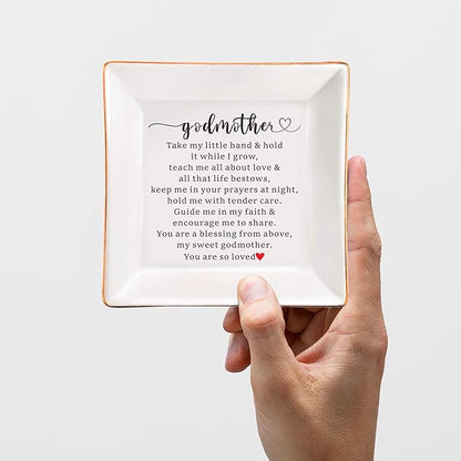AZVAUUY Godmother Gifts, Baptism gift for Godmother, Jewelry Dish Trinket Tray, Godmom Birthday Mother's Day Christmas Gifts for Godmother, Godmother Proposal Gifts, Godmother Gifts from Godchild