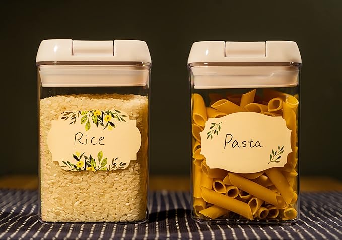 MONEST Waterproof & Oil Resistant Jar & Lid Stickers - Pantry/Canning, Spice & Bottle Labels (Floral 3x2)