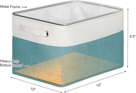 Kntiwiwo Foldable Storage Bin Collapsible Fabric Storage Basket Cube with Durable Handles Closet Organizer Bins for Organizing Shelves Drawers, Set of 3, 15" x 10" x 9.5", Teal