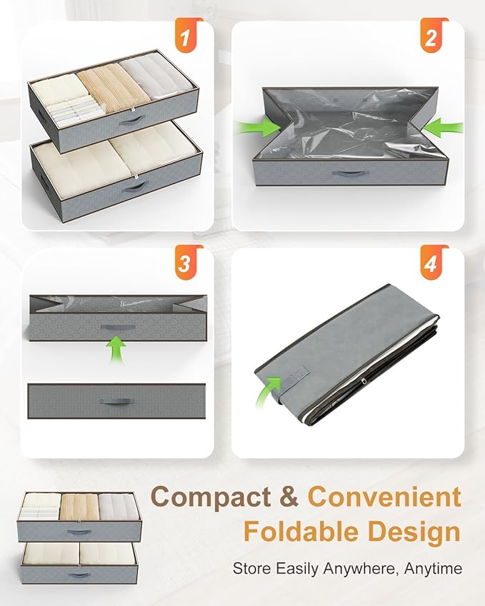 LUOFNI Large Under the Bed Storage,[2 Pack/Upgraded Bottom fabric] Carpet-Friendly Design Under Bed Storage Containers with Sturdy Sidewalls,Foldable under bed organizer for Clothes,Blankets,Sweater