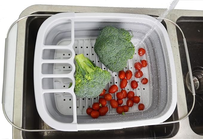 SAMMART 8L (2.11Gallons) Expandable Collapsible Dish Drainer - Foldable Drying Rack - Portable Dinnerware Organizer - Space Saving Kitchen Storage Tray (Grey, 1)