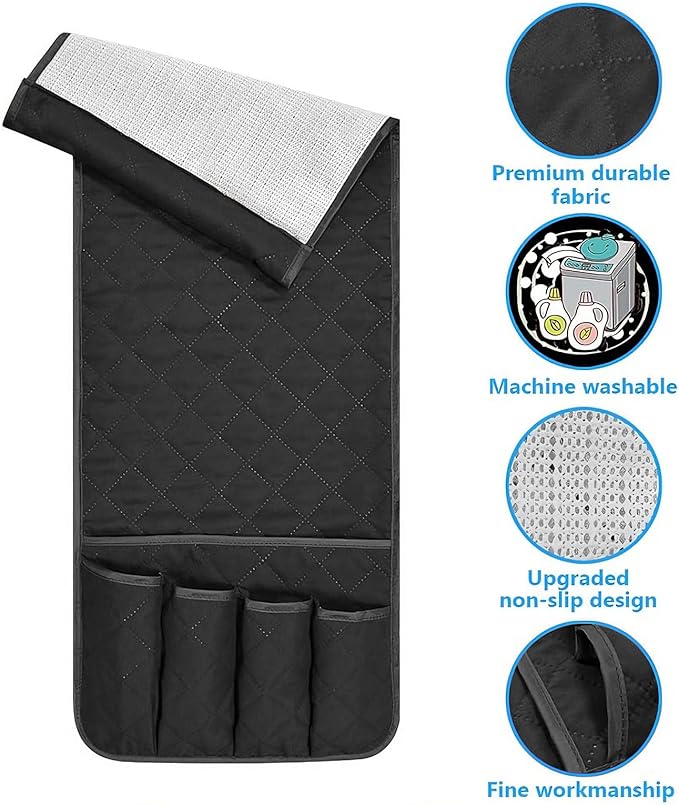 AUVCAS Sofa Armrest Organizer Non-Slip Arm Chair Bedside Caddy Storage Organizer for Recliner Couch with 5 Pockets for Cell Phone TV Remote Control Magazines (BLACK)