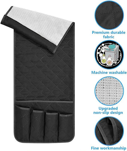 AUVCAS Sofa Armrest Organizer Non-Slip Arm Chair Bedside Caddy Storage Organizer for Recliner Couch with 5 Pockets for Cell Phone TV Remote Control Magazines (BLACK)
