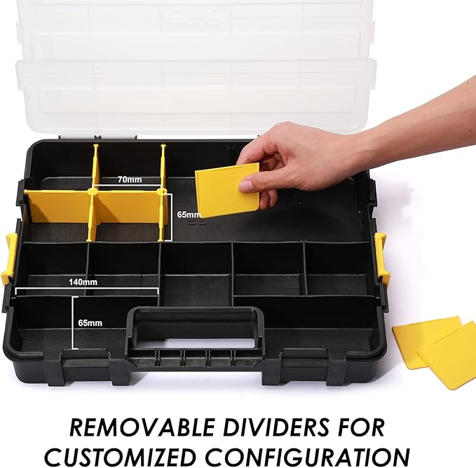 MIXPOWER 2 Pieces 34-Compartment Toolbox Organizer sets, 20 Removable Dividers, Black/Yellow, 2 Pieces Set, Excellent for Screws, Nuts, Small Parts