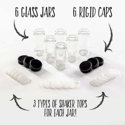 AllSpice 4" Glass Spice Jars 4 fluid ounces- 6 Pack