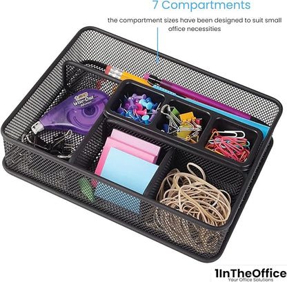 1InTheOffice Modern Minimalist Mesh Collection Desk Drawer Organizer, 7 Compartment, Matte Black