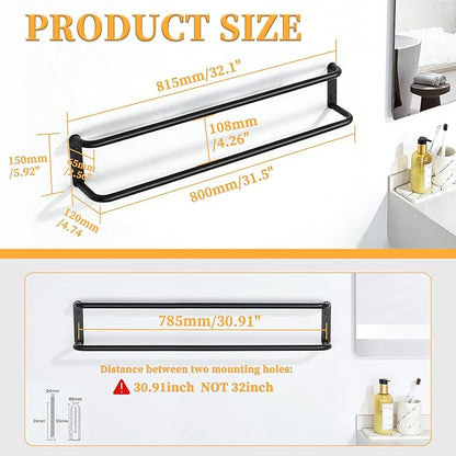 Alise Double Towel Bar,32 Inch Towel Racks for Bathroom, SUS304 Stainless Steel Towel Bar for Bathroom Wall,Quick Drying Bathroom Towel Holder, Long Bath Towel Hanger,Matte Black
