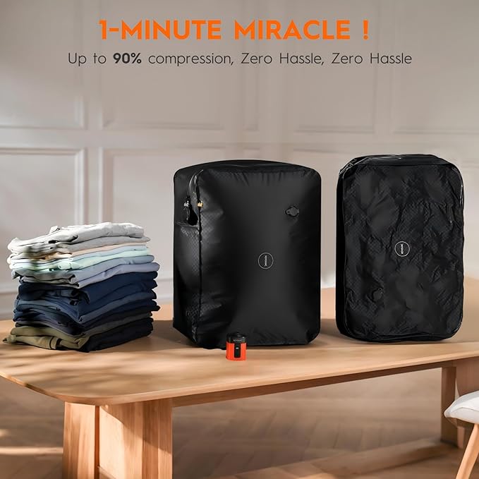 YOYOVAC Vacuum Suitcases Compression Bags with Wireless Pump & iOS Tracker– Vacuum Bags for Travel Luggage, No Checked Baggage, Triple Your Luggage Space, IP68, Reusable, Fits 20/24/28 Inch Suitcase