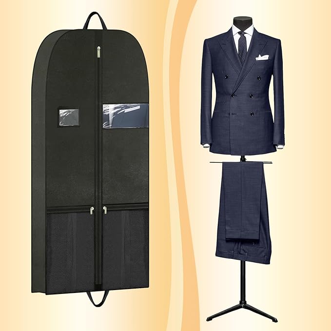 43" Garment Bags for Closet Storage and Travel, Gusseted Hanging Garment Bags for Men Women with Pockets Handles and Zipper, Suit Cover Bags for Clothes, Suits, Dress, Shirts, Coats, Jackets