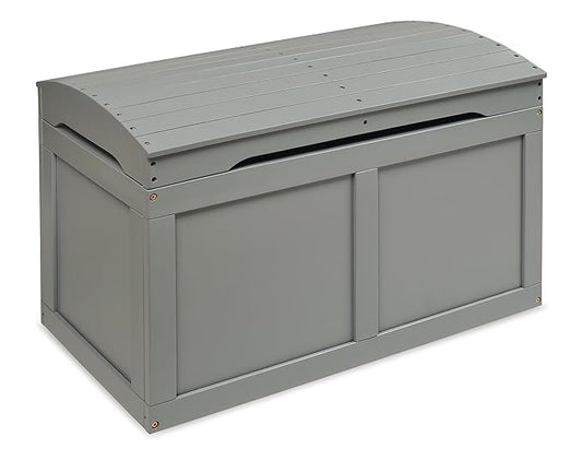 Badger Basket Barrel-Top Wooden Toy Chest - Hardwood Storage Trunk with Safety Hinge, Handle Slots, Spacious Interior - Classic Organizer for Kids' Rooms - Gray