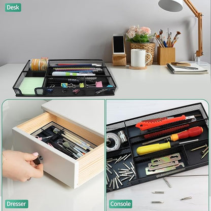 Small Metal Mesh Desk Drawer Organizer Tray for Paper, Office, Bathroom, Kitchen, Makeup & Vanity - Versatile Drawer Organizer